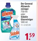 Allzweckreiniger oder Glasreiniger von Der General oder Sidolin für 1,59 € bei Rossmann im Angebot Allzweckreiniger oder Glasreiniger von Der General oder Sidolin im aktuellen Rossmann Prospekt
