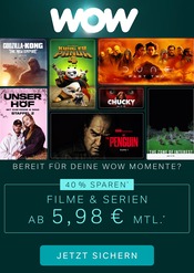 WOW Elektromarkt Prospekt der aktuellen Woche mit 1 Seite, gültig von 01.10.2024 bis 31.10.2024, in Elz und Umgebung Aktueller WOW Elektromarkt Prospekt in Elz und Umgebung, "Filme und Serien ab 5,98€ mtl." mit 1 Seite, 01.10.2024 - 31.10.2024