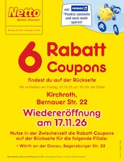 Netto Marken-Discount Kirchroth Prospekt der aktuellen Woche, gültig von 05.10.2026 bis 10.10.2026 Aktueller Netto Marken-Discount Kirchroth Prospekt "6 Rabatt-Coupons" mit 2 Seiten