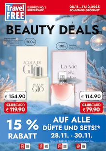 Travel FREE Prospekt der Woche "BEAUTY DEALS" Seite 1, 28.11.2025 bis 11.12.2025 für Breitenberg Aktueller Travel FREE Prospekt "BEAUTY DEALS" Seite 1 von 11 Seiten für Breitenberg