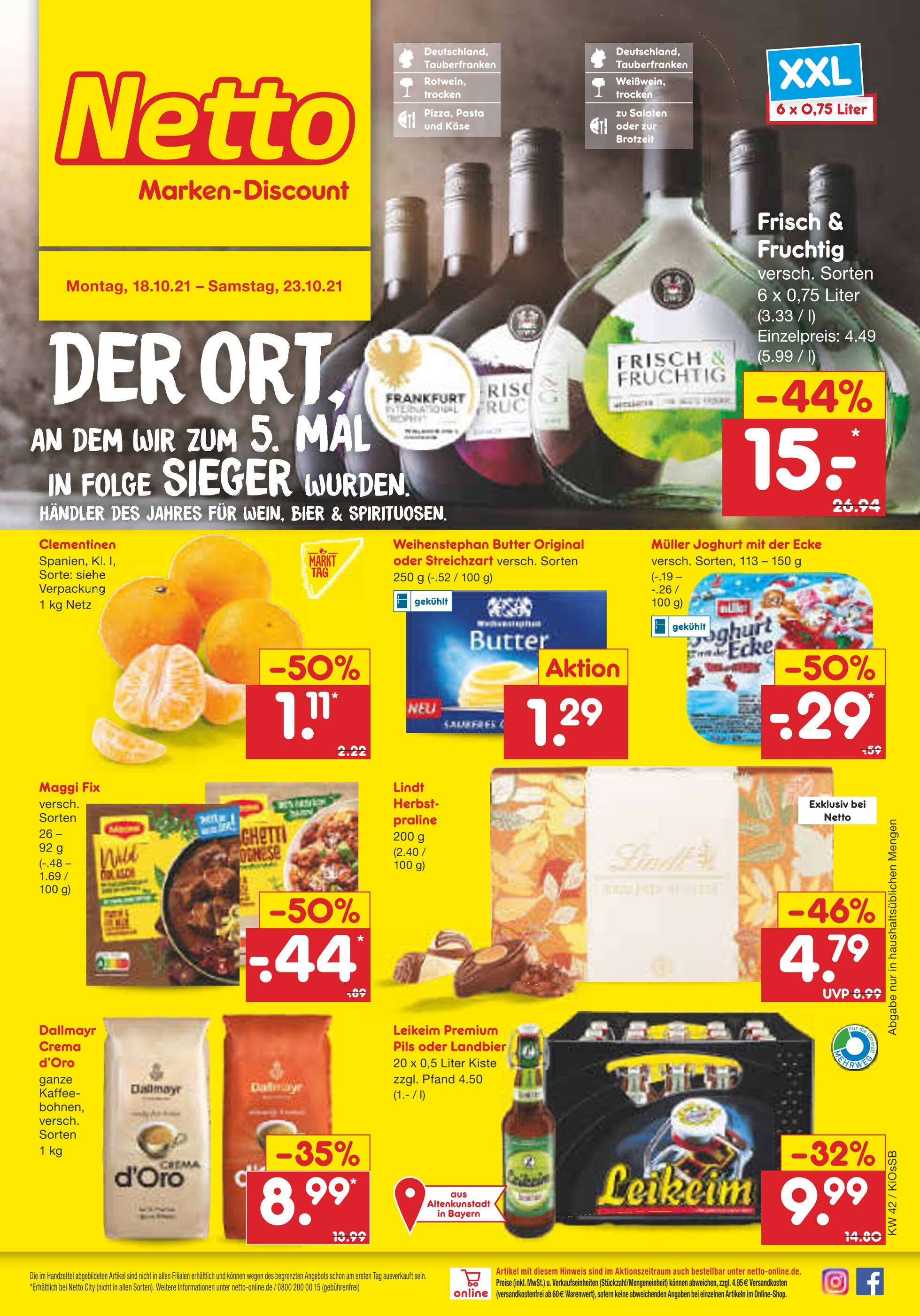 Netto Marken-Discount Prospekt für Nürnberg mit 41 Seiten Netto Marken-Discount Prospekt für Nürnberg: "DER ORT, AN DEM WIR ZUM 5. MAL IN FOLGE SIEGER WURDEN.", 41 Seiten, 18.10.2021 - 23.10.2021