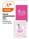Hausaufgabenheft im Müller Prospekt Hausaufgabenheft von Barbie im aktuellen Müller Prospekt für 1,99 €