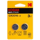 Piles bouton lithium CR2016 3V Kodak Max – Pack de 2 - Kodak à 1,00 € dans le catalogue Bureau Vallée