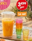 Set pichet + 4 verres colorés en promo chez B&M Saint-Brieuc à 3,99 €