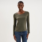 T-shirt coton col rond manches longues vert kaki femme - La Halle T-shirt coton col rond manches longues vert kaki femme à 6,99 € dans le catalogue La Halle