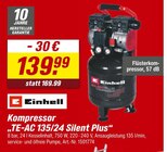 Kompressor TE-AC 135/24 Silent Plus im Angebot bei toom Baumarkt in Moers Kompressor TE-AC 135/24 Silent Plus Angebote von Einhell bei toom Baumarkt Moers für 139,99 €