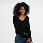 Pull col en V manches longues noir femme dans le catalogue La Halle