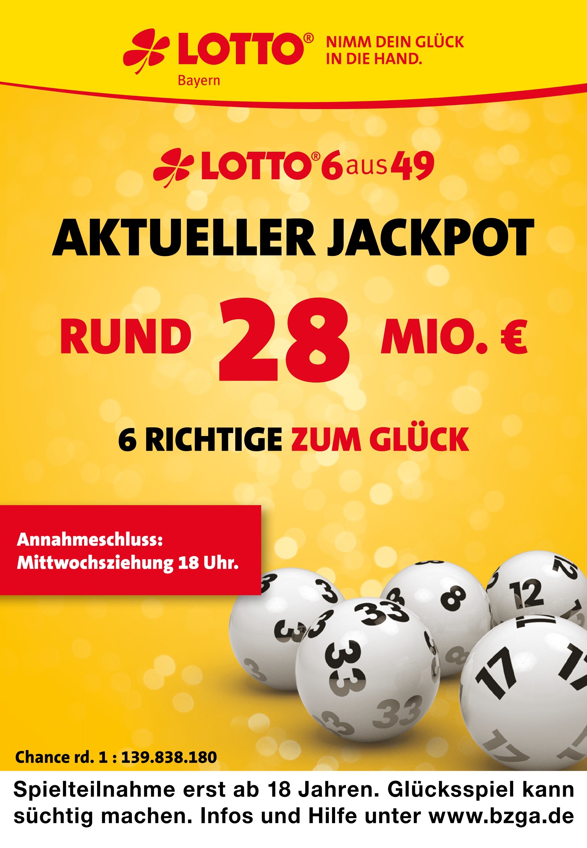LOTTO Bayern Prospekt für Seligweiler mit 2 Seiten LOTTO Bayern Prospekt für Seligweiler: "Aktueller Jackpot rund 10 Mio. €", 2 Seiten, 22.10.2021 - 23.10.2021