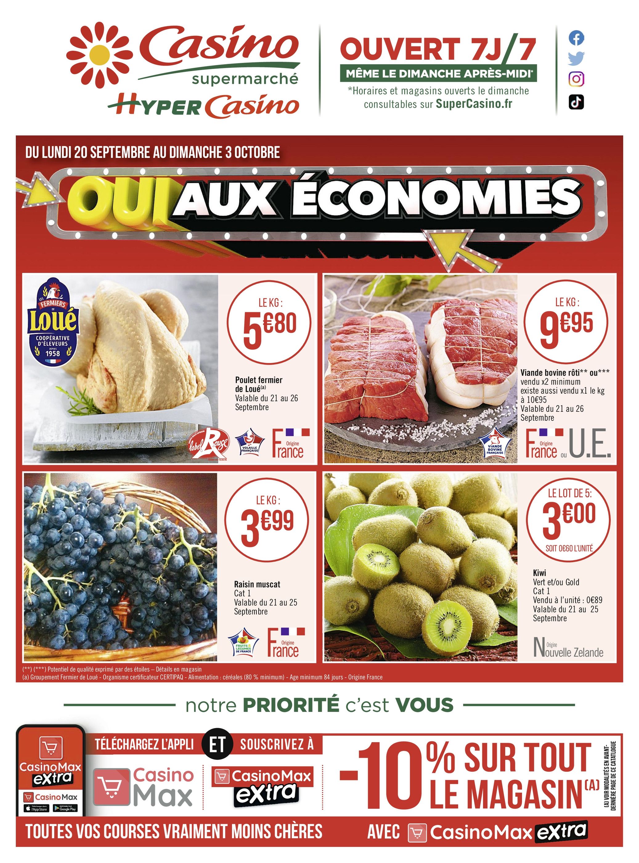 Catalogue Casino Supermarchés à Clichy-sous-Bois, avec 8 pages Prospectus Casino Supermarchés à Clichy-sous-Bois, "Oui aux économies", 8 pages, 20/09/2021 - 03/10/2021