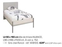 Lit 90 x 190 cm tête de lit bois nuance - Gautier à Paris Lit 90 x 190 cm tête de lit bois nuance en promo chez Gautier Paris à 429,00 €
