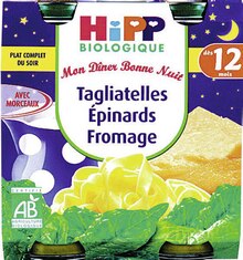 Bébé - Hipp biologique dans le catalogue Géant Casino Mon dîner bonne nuit tagliatelles epinards fromage - Hipp biologique à 2,92 € en promo chez Géant Casino