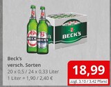 versch. Sorten im Angebot bei Getränkefachmarkt Rausch in Gießen versch. Sorten Angebote von Beck's bei Getränkefachmarkt Rausch Gießen für 18,99 €