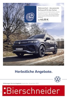 Volkswagen Prospekt der KW 36 "Herbstliche Angebote." Aktueller Volkswagen Prospekt "Herbstliche Angebote." Seite 1 von 1 Seiten