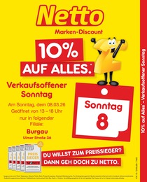 Netto Marken-Discount Prospekt für Burgau: "10% auf ALLES", 2 Seiten, 08.03.2026 - 08.03.2026