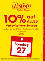 Netto Marken-Discount Prospekt "Verkaufsoffener Sonntag - 10% auf alles", 2 Seiten, für Hamm, 27.10.2019 - 27.10.2019 Netto Marken-Discount Prospekt "Verkaufsoffener Sonntag - 10% auf alles", 2 Seiten, für Hamm, 27.10.2019 - 27.10.2019