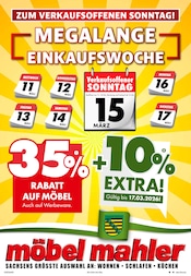 Aktueller Möbel Mahler Siebenlehn Möbel & Einrichtung Prospekt in Meerane und Umgebung, "MEGALANGE EINKAUFSWOCHE" mit 16 Seiten, 11.03.2026 - 07.04.2026