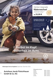 Werkstatt & Auto Prospekt von Volkswagen in Rüdesheim Aktueller Volkswagen Werkstatt & Auto Prospekt für Rüdesheim: Herbst im Kopf. Sicherheit im Auto. mit 1} Seite, 01.09.2026 - 31.12.2026