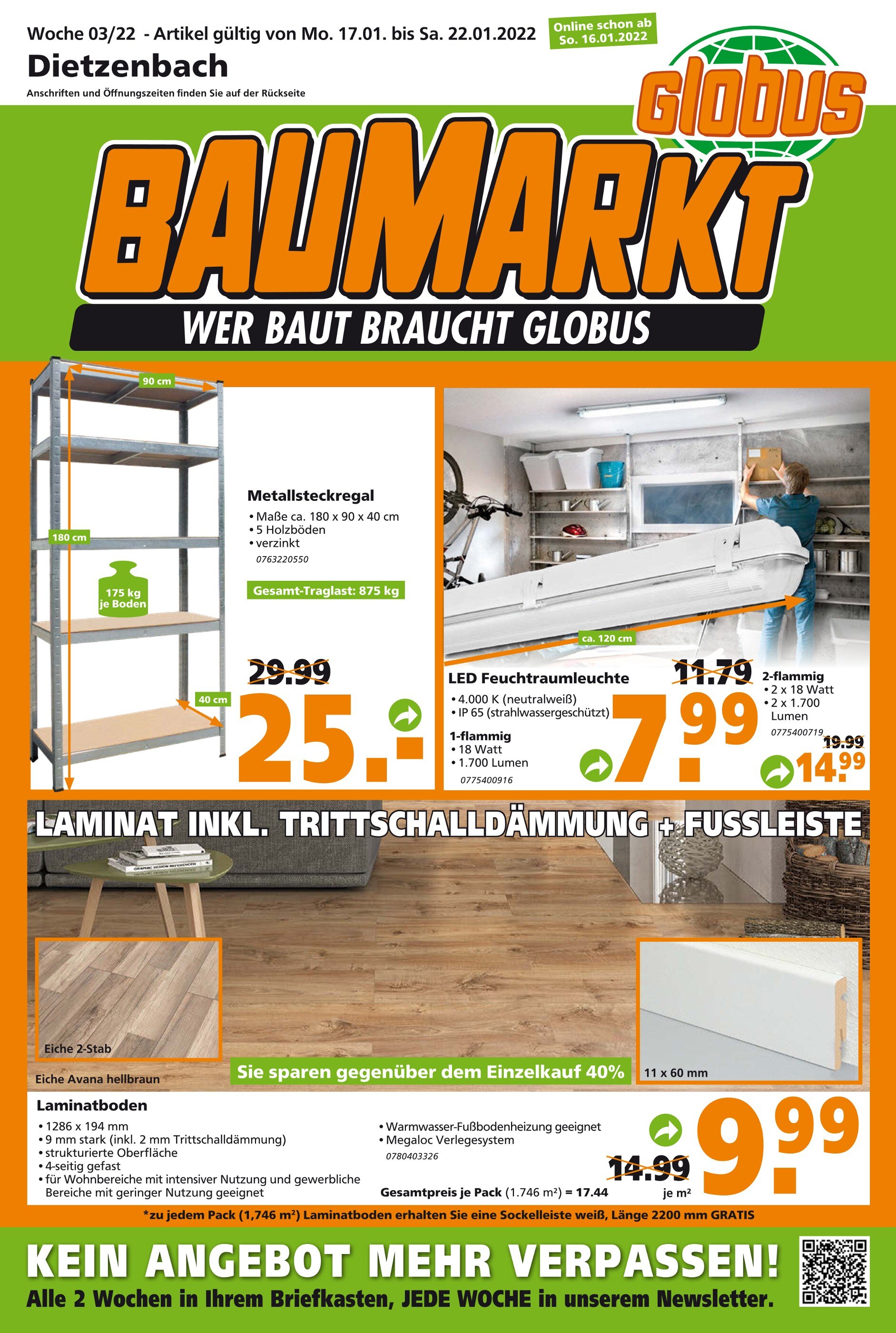 Globus-Baumarkt Prospekt für Groß-Umstadt mit 12 Seiten Globus-Baumarkt Prospekt für Groß-Umstadt: "WER BAUT BRAUCHT GLOBUS", 12 Seiten, 16.01.2022 - 22.01.2022