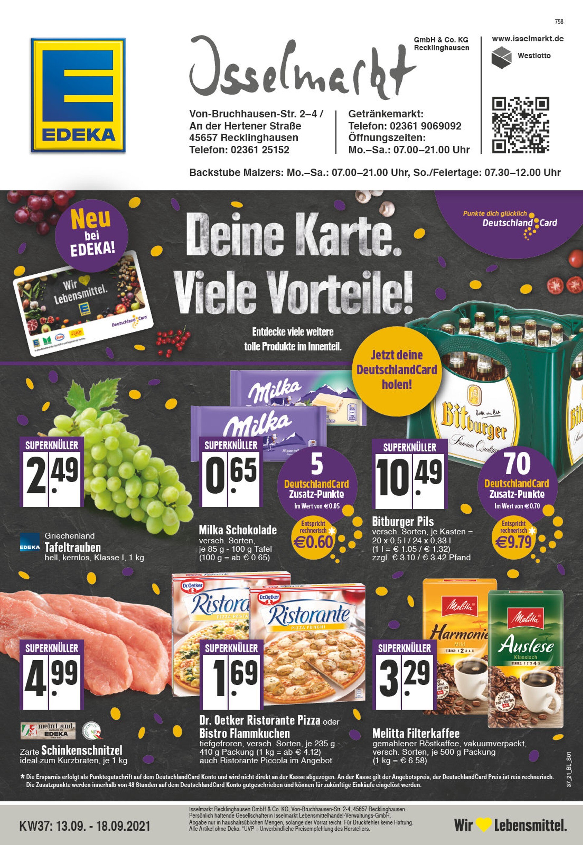 EDEKA Prospekt für Recklinghausen mit 32 Seiten EDEKA Prospekt für Recklinghausen: "Aktuelle Angebote", 32 Seiten, 13.09.2021 - 18.09.2021
