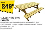 Tout Faire Daglan - Promo Table de pique-nique en épicéa Promo Table de pique-nique en épicéa à 249,00 € dans le catalogue Tout Faire à Daglan