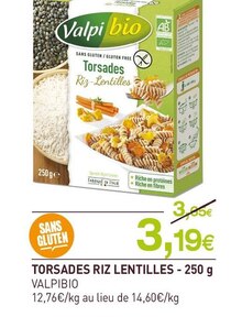 Torsades riz lentilles - NaturéO à Lille Torsades riz lentilles en promo chez NaturéO Lille à 3,19 €