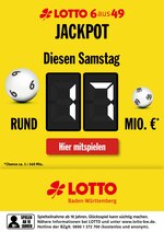 LOTTO Baden-Württemberg Prospekt "JACKPOT Diesen Samstag rund 17 Mio. €", 1 Seiten, für Michelfeld, 02.04.2020 - 04.04.2020 LOTTO Baden-Württemberg Prospekt "JACKPOT Diesen Samstag rund 17 Mio. €", 1 Seiten, für Michelfeld, 02.04.2020 - 04.04.2020