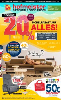 Aktueller hofmeister Prospekt (Sindelfingen) hofmeister Prospekt "20% MÖBELRABATT AUF ALLES!" mit Seiten (Sindelfingen)