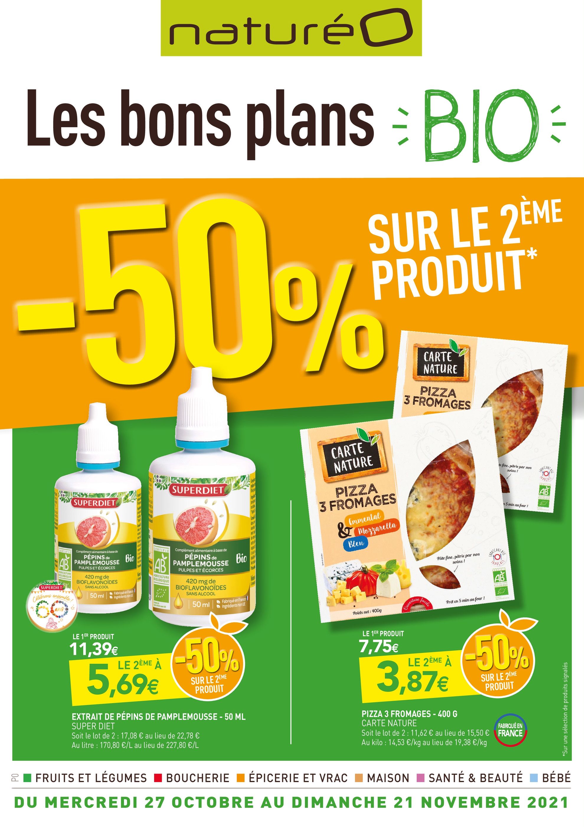Catalogue NaturéO à Boulogne-Billancourt, avec 28 pages Prospectus NaturéO à Boulogne-Billancourt, "Les bons plans bio", 28 pages, 27/10/2021 - 21/11/2021