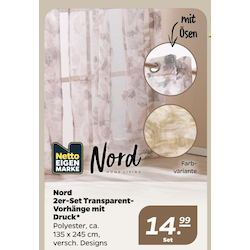 2er-Set Transparent-Vorhänge mit Druck