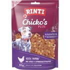 RINTI Snack Chicko's Plus Käse-Schinken-Würfel mit Huhn 80 g Angebote von Rinti bei Zookauf Ansbach für 1,89 €