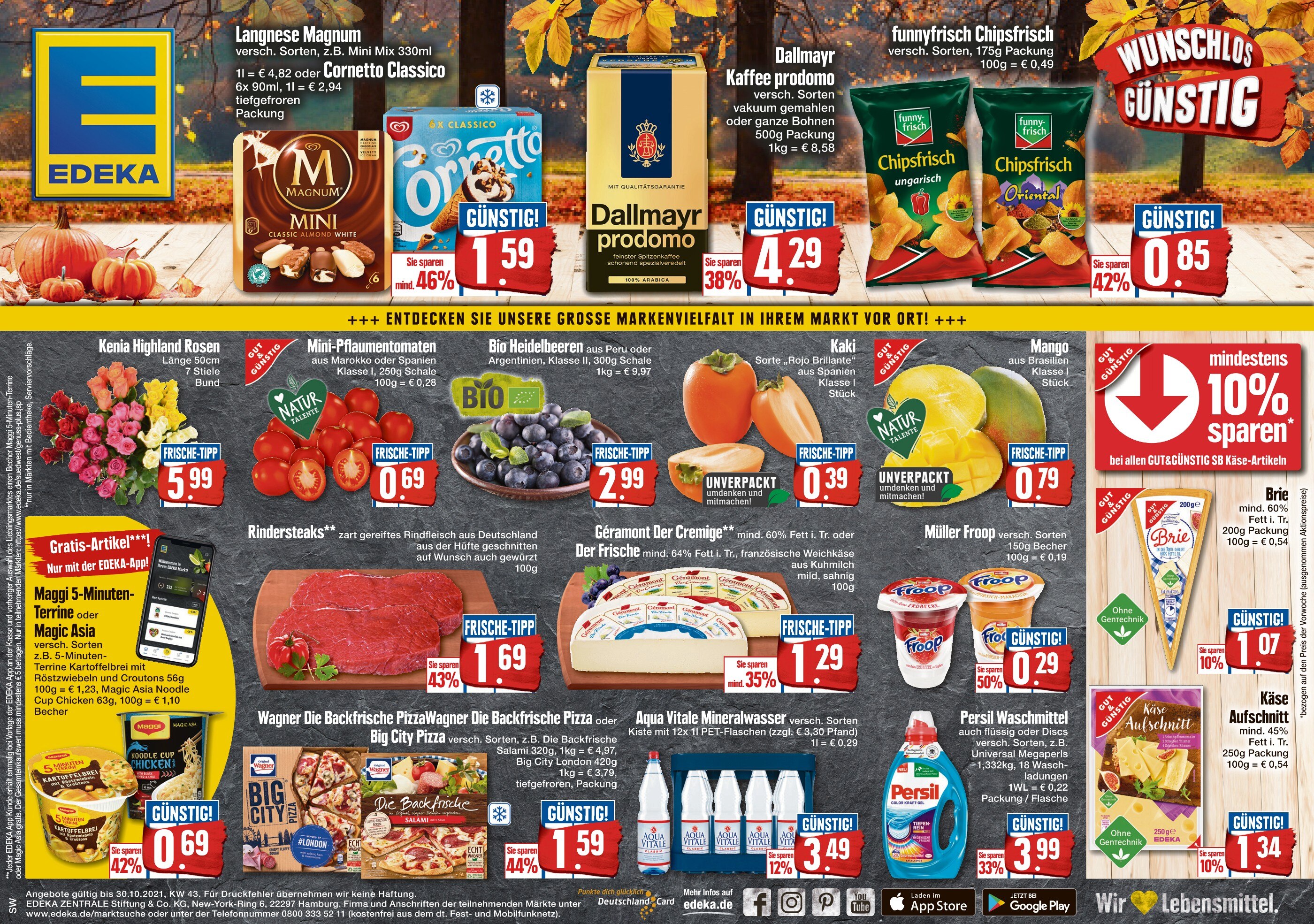 EDEKA Prospekt für Freigericht mit 1 Seite EDEKA Prospekt für Freigericht: "WUNSCHLOS GÜNSTIG", 1 Seite, 28.10.2021 - 30.10.2021