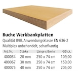 Aktuelles Buche Werkbankplatten Angebot bei Holz Possling in Potsdam ab 109,00 €