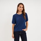 Pull manches courtes col rond bleu marine femme dans le catalogue La Halle