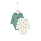 Lot 2 bodies manches longues en coton recyclé Beige/Vert - P'tit bisou en promo chez Aubert Lot 2 bodies manches longues en coton recyclé Beige/Vert - P'tit bisou dans le catalogue Aubert