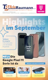 Aktueller Telebaumann Prospekt für Uslar und Ungebung, Seiten zum blättern Telebaumann Prospekt Highlights im September mit Seiten in Uslar und Umgebung