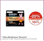 (1) Piles AA Optimum - Duracell en promo chez Monoprix Dunkerque à 10,79 €