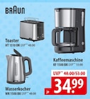 Toaster Kaffeemaschine Wasserkocher Angebote von BRAUN bei famila Nordost Neumünster für 34,99 €