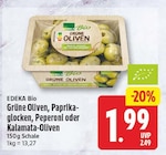 Grüne Oliven, Paprikaglöckchen, Peperoni oder Kalamata-Oliven von EDEKA Bio für 1,99 € bei EDEKA im Angebot Grüne Oliven, Paprikaglöckchen, Peperoni oder Kalamata-Oliven von EDEKA Bio im aktuellen EDEKA Prospekt