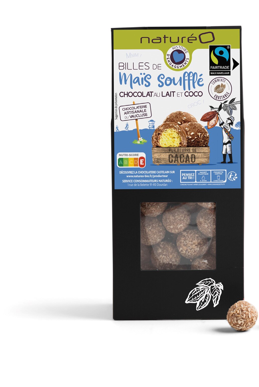 NaturéO Lens - BILLES CHOCOLAT AU LAIT & COCO ÉQUITABLES Promo BILLES CHOCOLAT AU LAIT & COCO ÉQUITABLES dans le catalogue NaturéO La bio pour tous à Lens