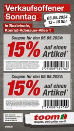 Aktueller toom Baumarkt Baumarkt Prospekt in Jork und Umgebung, "Verkaufsoffener Sonntag" mit 1 Seite, 05.05.2024 - 05.05.2024