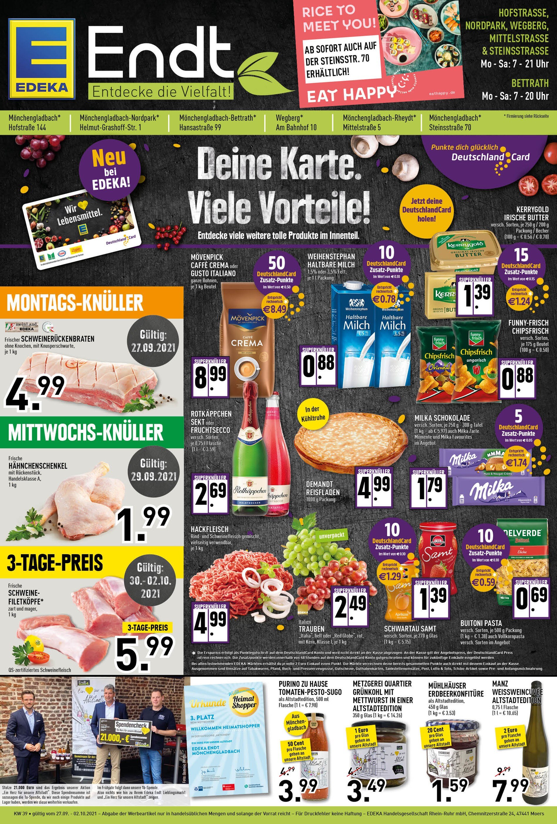EDEKA Prospekt für Mönchengladbach mit 8 Seiten EDEKA Prospekt für Mönchengladbach: "Aktuelle Angebote", 8 Seiten, 27.09.2021 - 02.10.2021
