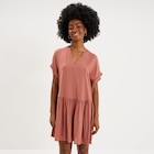 Robe courte fluide bas volants terracotta femme en promo chez La Halle Robe courte fluide bas volants terracotta femme dans le catalogue La Halle