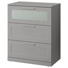 Kommode mit 3 Schubladen grau/Frostglas im Angebot bei IKEA in Seevetal Kommode mit 3 Schubladen grau/Frostglas Angebote von BRIMNES bei IKEA Seevetal für 99,99 €