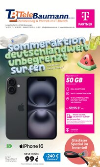 Aktueller Telebaumann Prospekt für Bad Karlshafen und Ungebung, Seiten zum blättern Telebaumann Prospekt SOMMERAKTION: DEUTSCHLANDWEIT UNBEGRENZT SURFEN mit Seiten in Bad Karlshafen und Umgebung