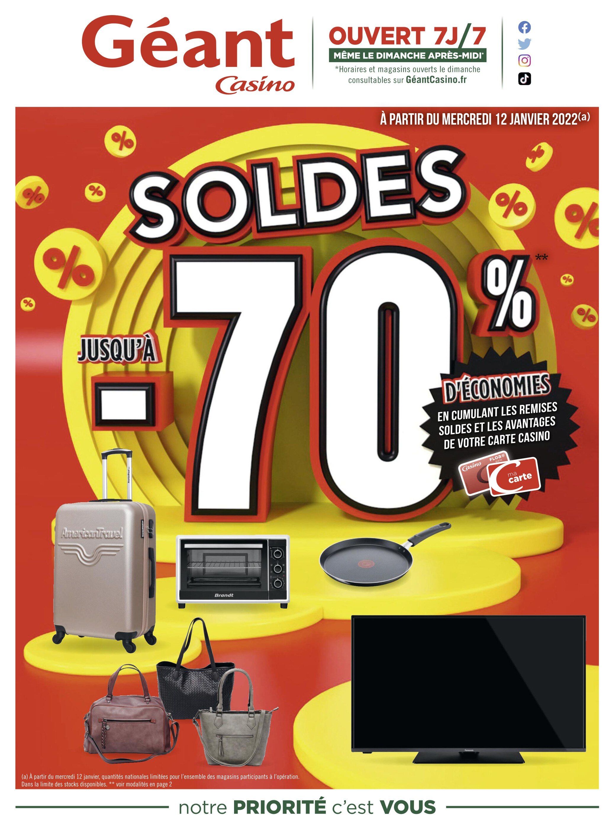 Catalogue Géant Casino à Aix-en-Provence, avec 24 pages Prospectus Géant Casino à Aix-en-Provence, "Soldes : Jusqu'à -70% d'économies", 24 pages, 12/01/2022 - 08/02/2022