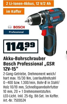 Akku-Bohrschrauber Professional „GSR 12V-15“ bei OBI in Hückelhoven Akku-Bohrschrauber Professional „GSR 12V-15“ im Angebot bei OBI Hückelhoven für 114,99 €