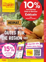 Netto Marken-Discount Prospekt für Köln mit 2 Seiten Netto Marken-Discount Prospekt für Köln: "10% auf Obst & Gemüse", 2 Seiten, 07.09.2026 - 12.09.2026