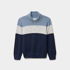 Pull col châle manches longues coton bleu marine garçon en promo chez La Halle Pull col châle manches longues coton bleu marine garçon dans le catalogue La Halle