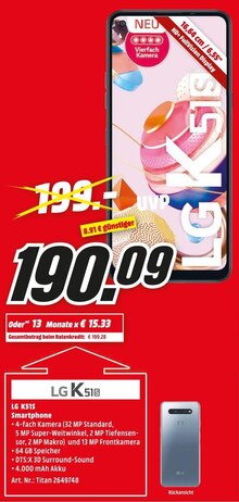 Media-Markt Regensburg - Smartphone K51S Smartphone K51S Angebot bei Media-Markt Regensburg im Prospekt "ALLES FÜR ECHTE PLAYER!"