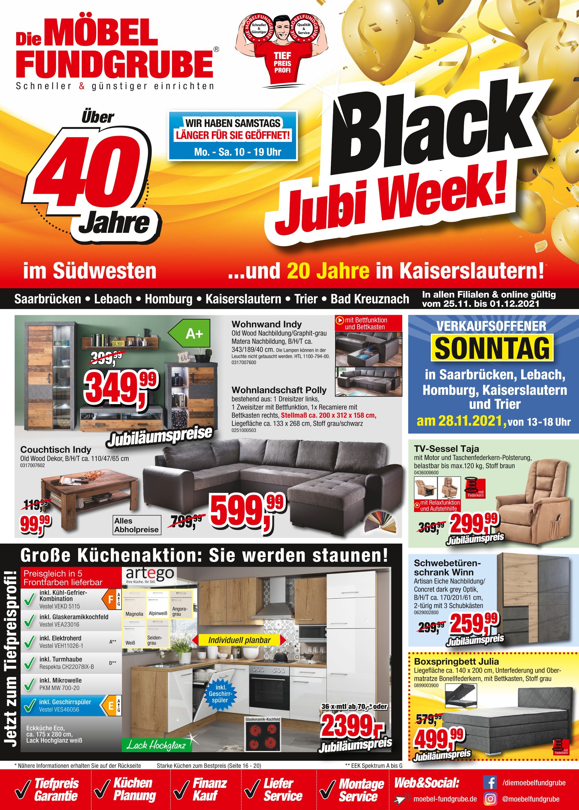 Die Möbelfundgrube Prospekt für Saarbrücken mit 20 Seiten Die Möbelfundgrube Prospekt für Saarbrücken: "Black Jubi Week!", 20 Seiten, 25.11.2021 - 01.12.2021